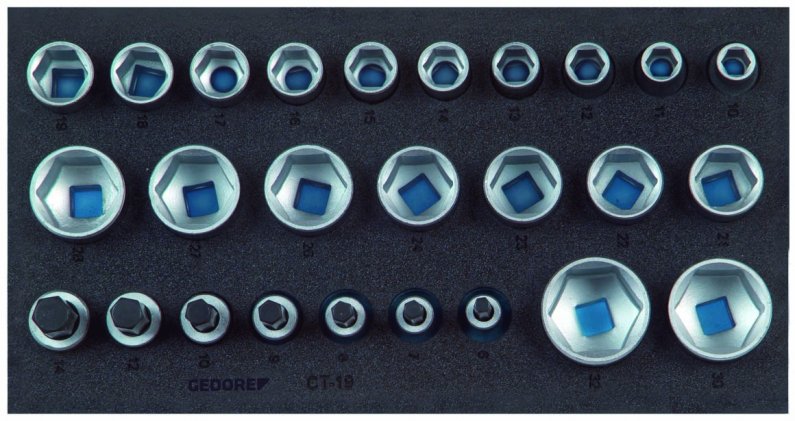 GEDORE BLUE 1500 CT1-19 Sada nástrčných hlavic 1/2", 6hr v 1/3 modulu Check Tool 1500 CT1-19 2308908